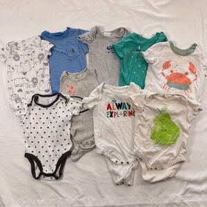 8pc Baby Boy Short Sleeve Bodysuit Bundle - Carter's/Gap - 3-6M